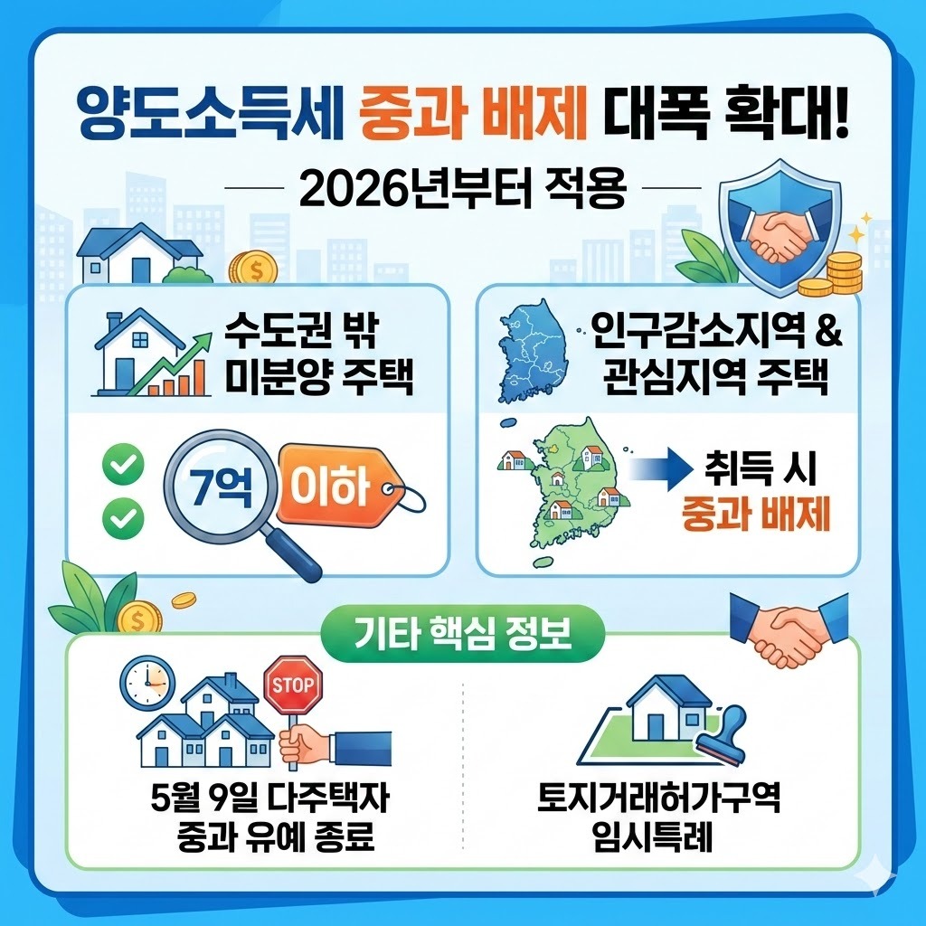 2026년 양도소득세 중과 배제 확대 및 다주택자 유예 종료 총정리