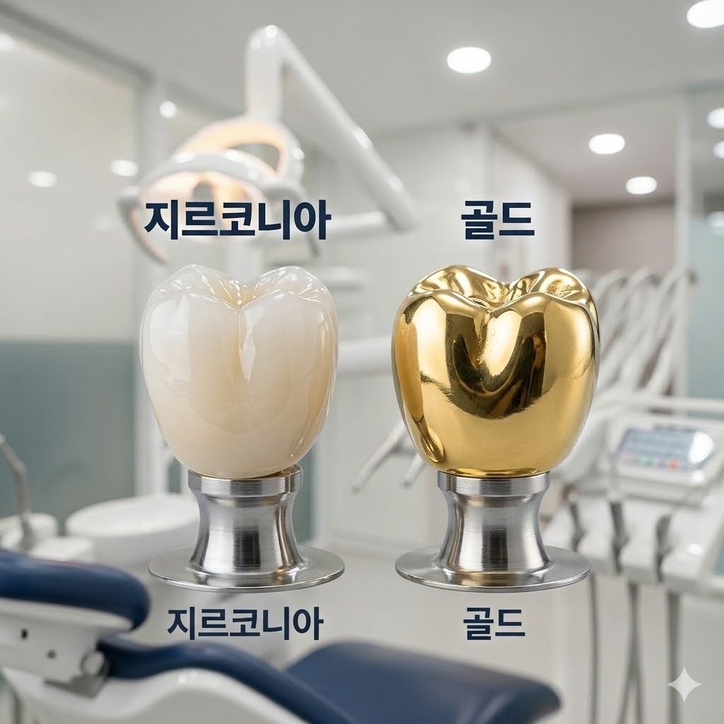 재료별 크라운 비교 (지르코니아 vs 골드)