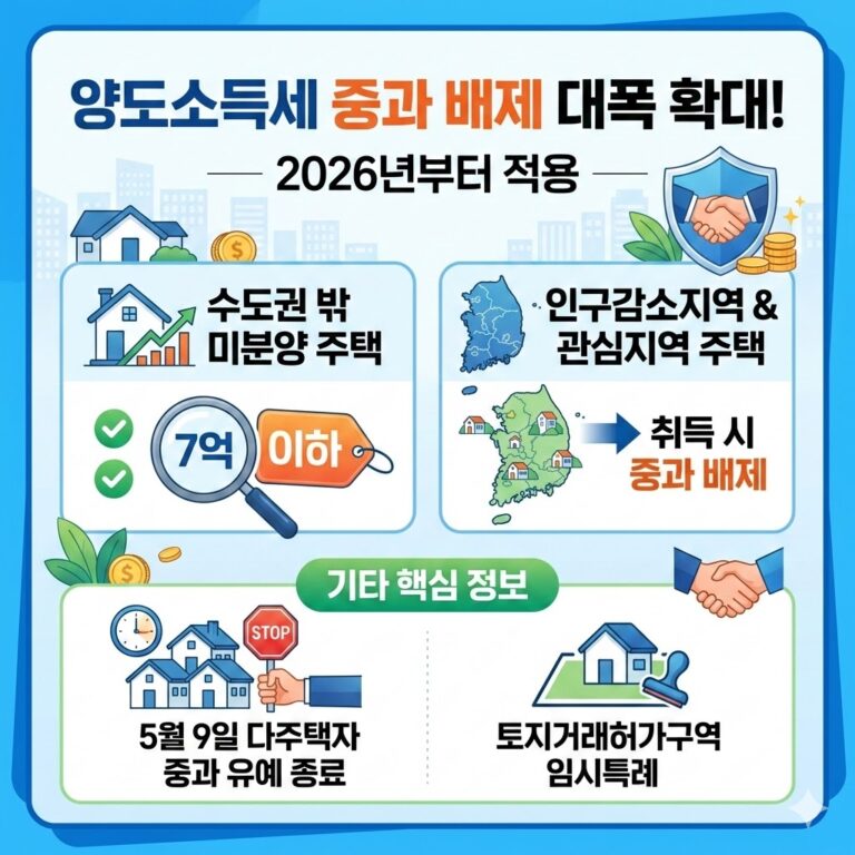 2026년 양도소득세 중과 배제 확대 및 다주택자 유예 종료 총정리