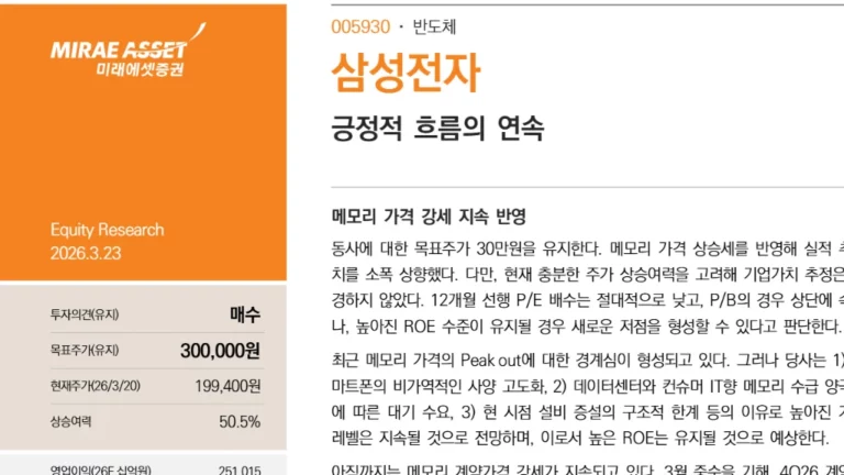 삼성전자 주가 전망 및 목표주가 30만원_ 2026년 영업이익 251조 시대와 HBM4 OpenAI 공급 호재 완벽 분석