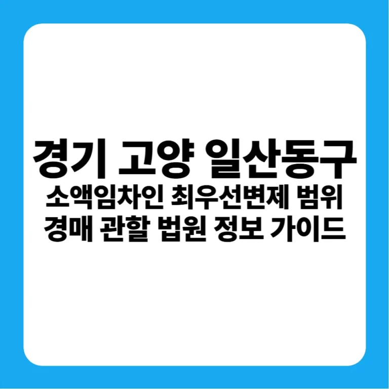 경기도 고양시 일산동구 소액임차인 최우선변제금 범위 및 의정부지방법원 고양지원 경매 낙찰 금융 전략