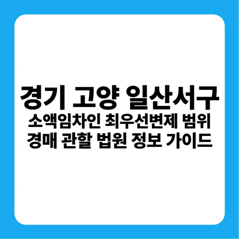 경기도 고양시 일산서구 소액임차인 최우선변제금 범위 및 의정부지방법원 고양지원 경매 낙찰 금융 전략