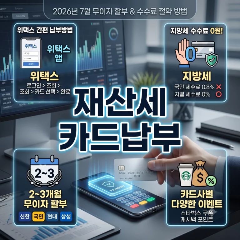 2026년 7월 재산세 카드납부 혜택 카드사별 무이자 할부 수수료 절약 방법 총정리