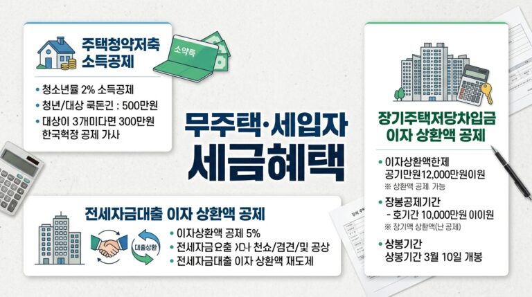 무주택자·세입자 달라지는 세금 혜택! 청약저축·전세대출·주담대 이자 공제