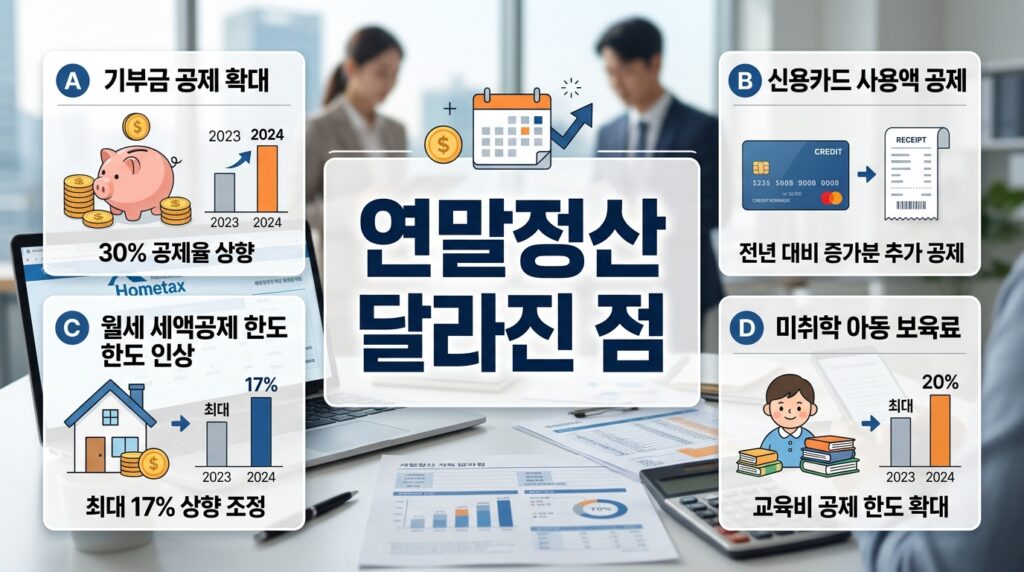 2026년 귀속 연말정산 달라진 점 총정리: 카드공제 자녀 한도·예체능 학원비·고향사랑기부 40%까지 완벽 정리