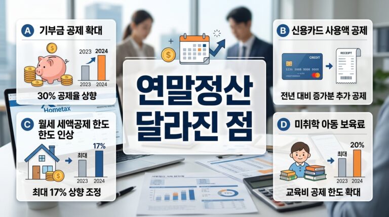 2026년 귀속 연말정산 달라진 점 총정리: 카드공제 자녀 한도·예체능 학원비·고향사랑기부 40%까지 완벽 정리