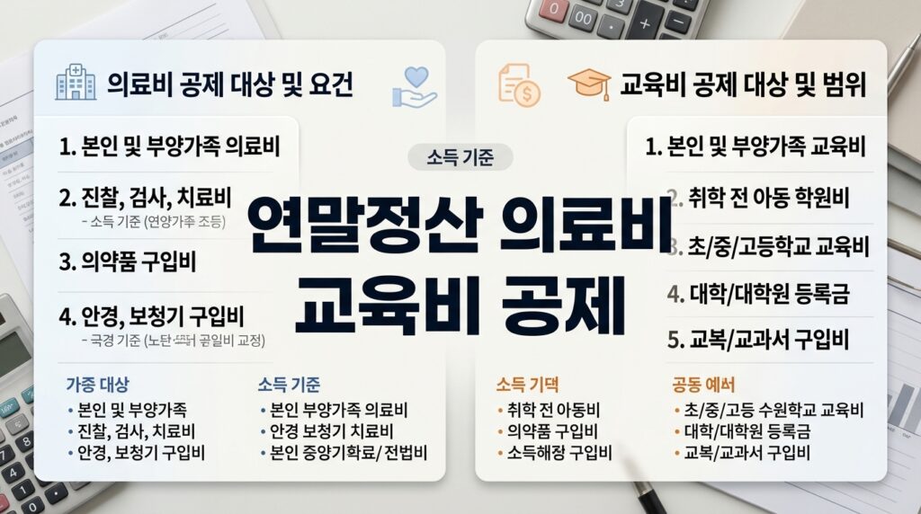 연말정산 의료비 공제 기준과 실손보험금 차감: 예체능 학원비 확대 및 안경 영수증 환급법