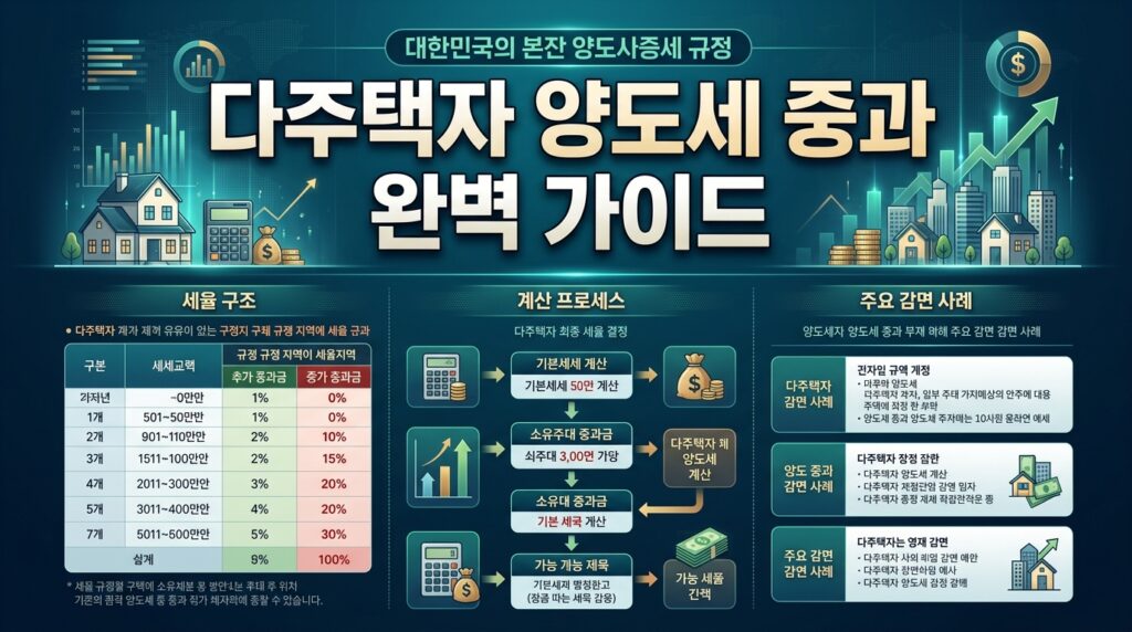 [종합] 조정대상지역 다주택자 양도세 중과 완벽 가이드: 2주택 +20%p·3주택 +30%p 계산법과 장특공 차이 (5.9 유예 종료 후)