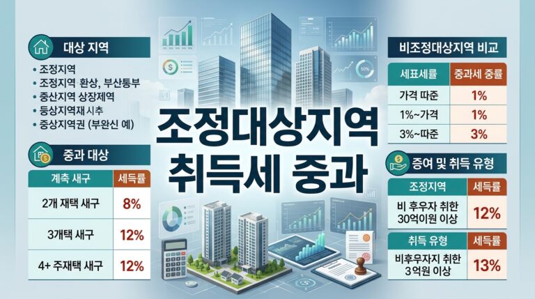 조정대상지역 취득세 중과 총정리: 2주택 8%·3주택 12%, 일시적 2주택 3년 예외와 증여 취득세 12%