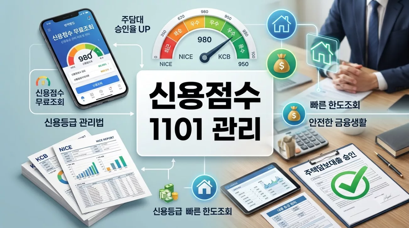 신용점수(KCB/NICE) 무료 조회 및 주담대 승인율 높이는 1101 코드 관리