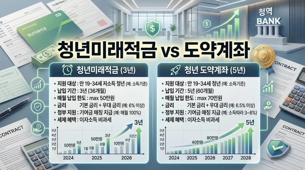 청년미래적금 vs 청년도약계좌 비교, 3년과 5년 만기 실수령액 차이 완벽 정리