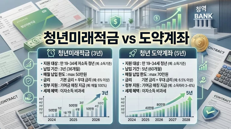 청년미래적금 vs 청년도약계좌 비교, 3년과 5년 만기 실수령액 차이 완벽 정리